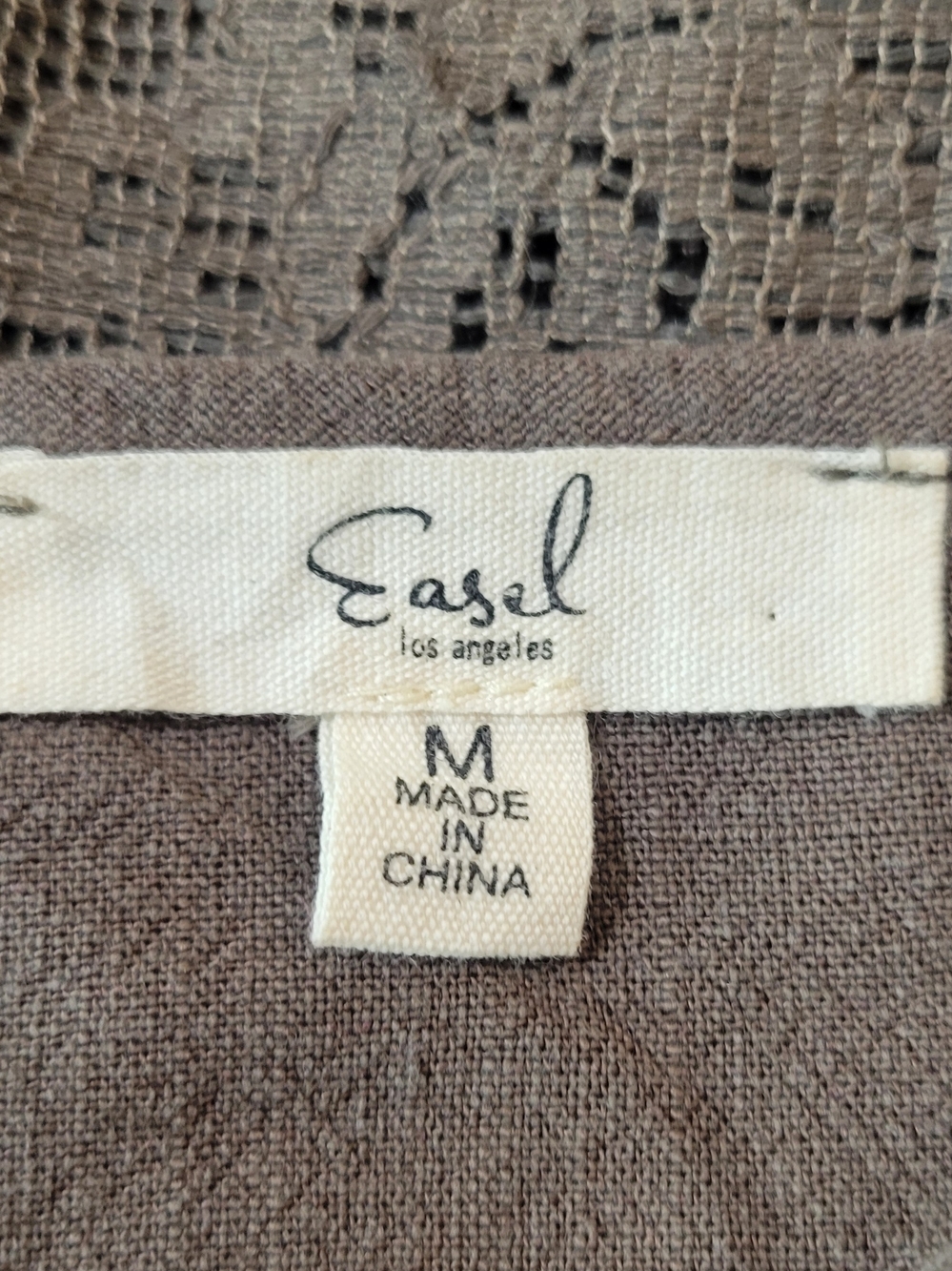 Easel (Women's M) Taupe Over-sized Boxy Crewneck Ruffled Short Sleeve Tee - Picture 9 of 10